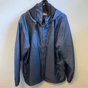 Totes Jacket Men’s Size L Navy Shell Black Fleece Interior Removable Hoodie Warm